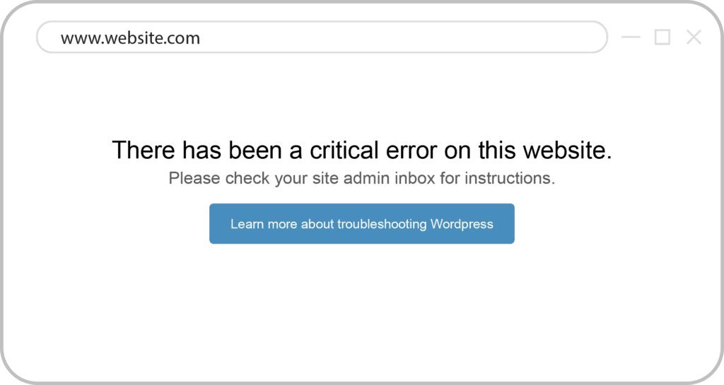 A website with a critical error message